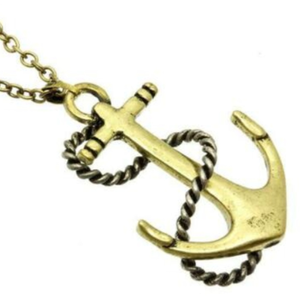 Gold Ship Anchor Necklace Boat Nautical 28" X-Long